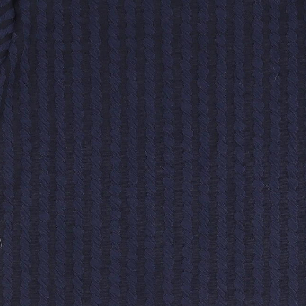 George Womens Blue Striped Polyester Basic Blouse Size 14 Round Neck