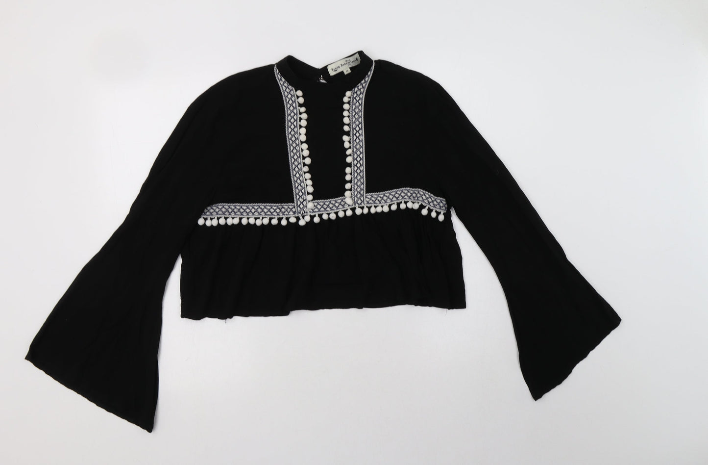 Young Bohemians Womens Black Geometric Viscose Basic Blouse Size 10 Mock Neck