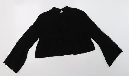 Young Bohemians Womens Black Geometric Viscose Basic Blouse Size 10 Mock Neck