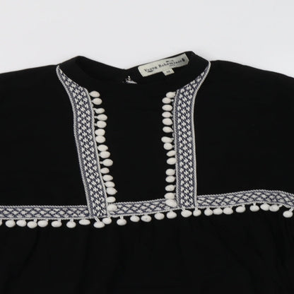 Young Bohemians Womens Black Geometric Viscose Basic Blouse Size 10 Mock Neck
