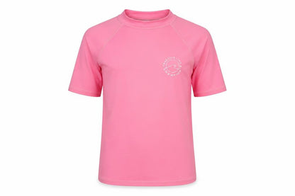 Front view of Marks & Spencer girls’ pink polyamide basic t-shirt, size 11-12, years mock neck