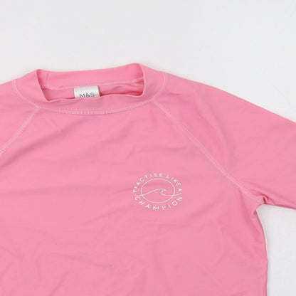 M&S Girls Pink  Polyamide Basic T-Shirt Size 11-12 Years Mock Neck