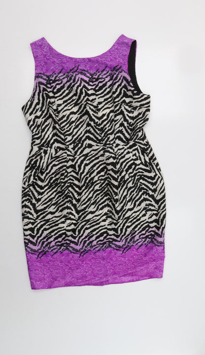Wallis Womens Multicoloured Animal Print Polyester Shift  Size 14  Round Neck Zip