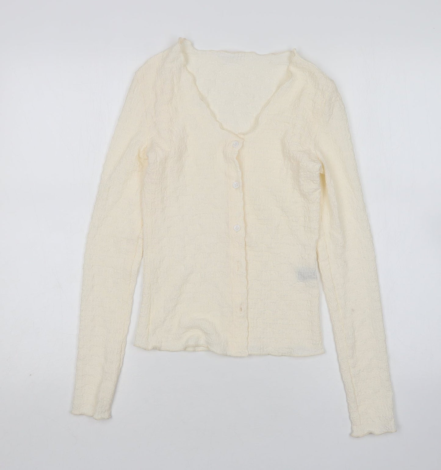 Shein  Womens Beige Round Neck  Polyester Cardigan Jumper Size XS