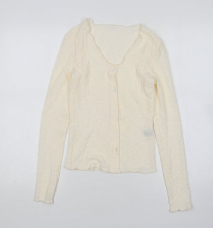 Shein  Womens Beige Round Neck  Polyester Cardigan Jumper Size XS