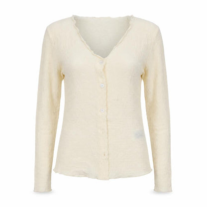 Front view of SHEIN women’s beige round neck polyester cardigan jumper, size XS