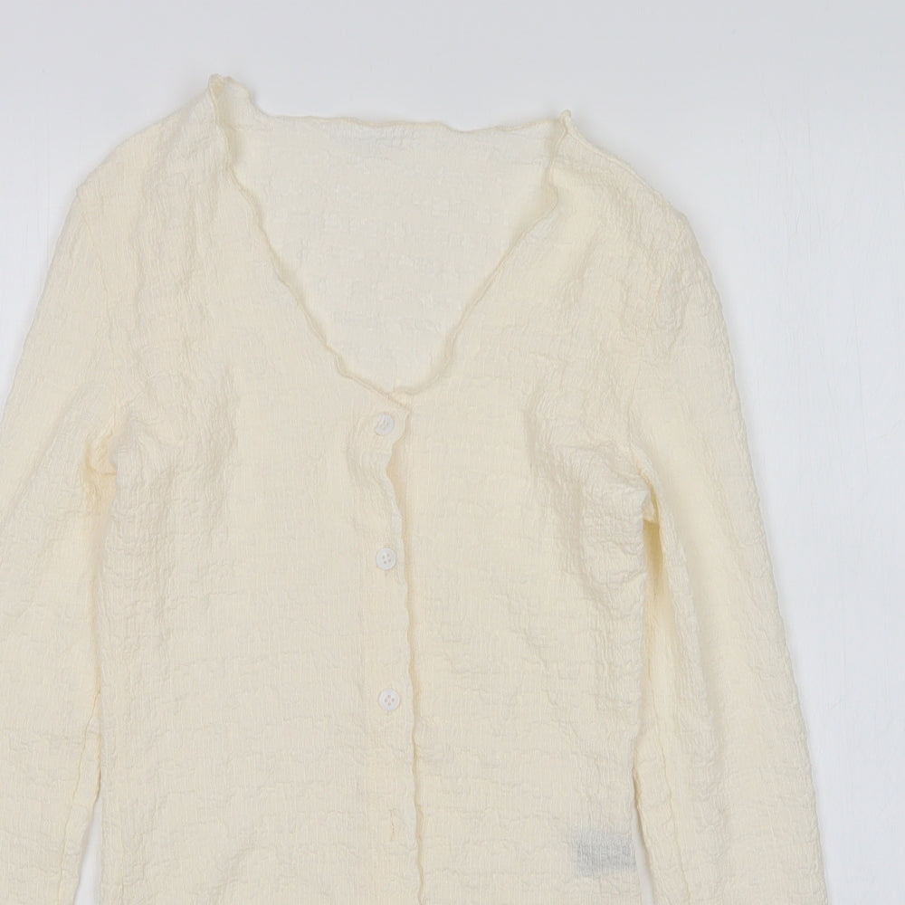 Shein  Womens Beige Round Neck  Polyester Cardigan Jumper Size XS