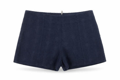 Front view of Staring at Stars women’s blue argyle/diamond cotton hot pants shorts, size L, 3-inch leg regular