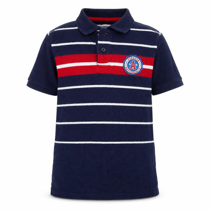 Front view of Oshkosh boys’ multicoloured striped cotton basic polo, size 8, years collared