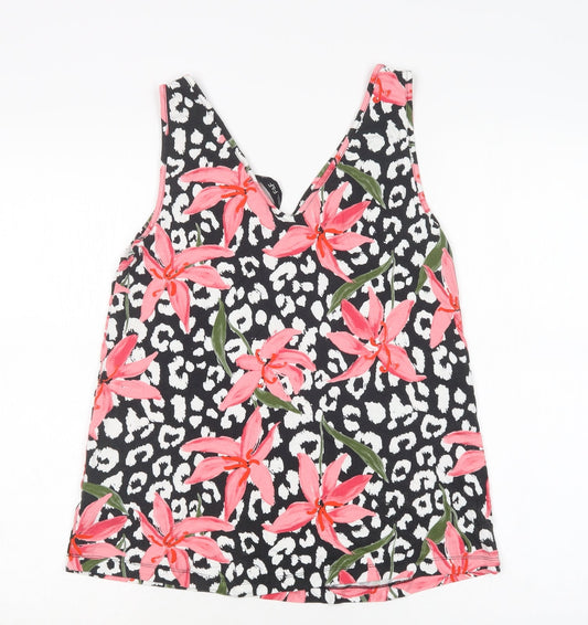 F&F Womens Multicoloured Floral Viscose Basic Tank Size 10 V-Neck