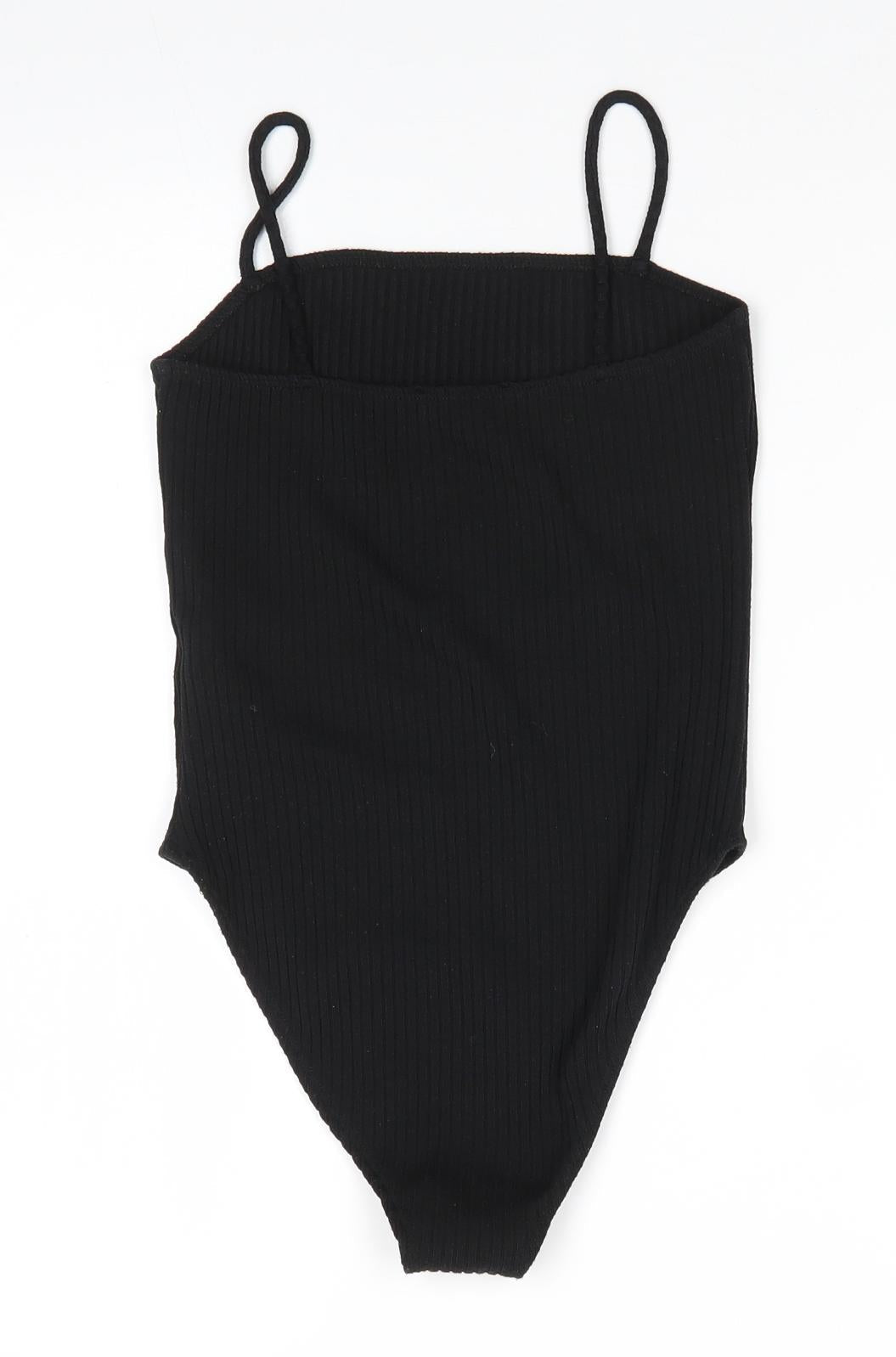 Topshop Womens Black  Viscose Bodysuit One-Piece Size 8  Snap - Subtle rib effect