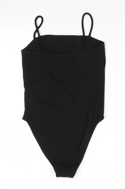 Topshop Womens Black  Viscose Bodysuit One-Piece Size 8  Snap - Subtle rib effect