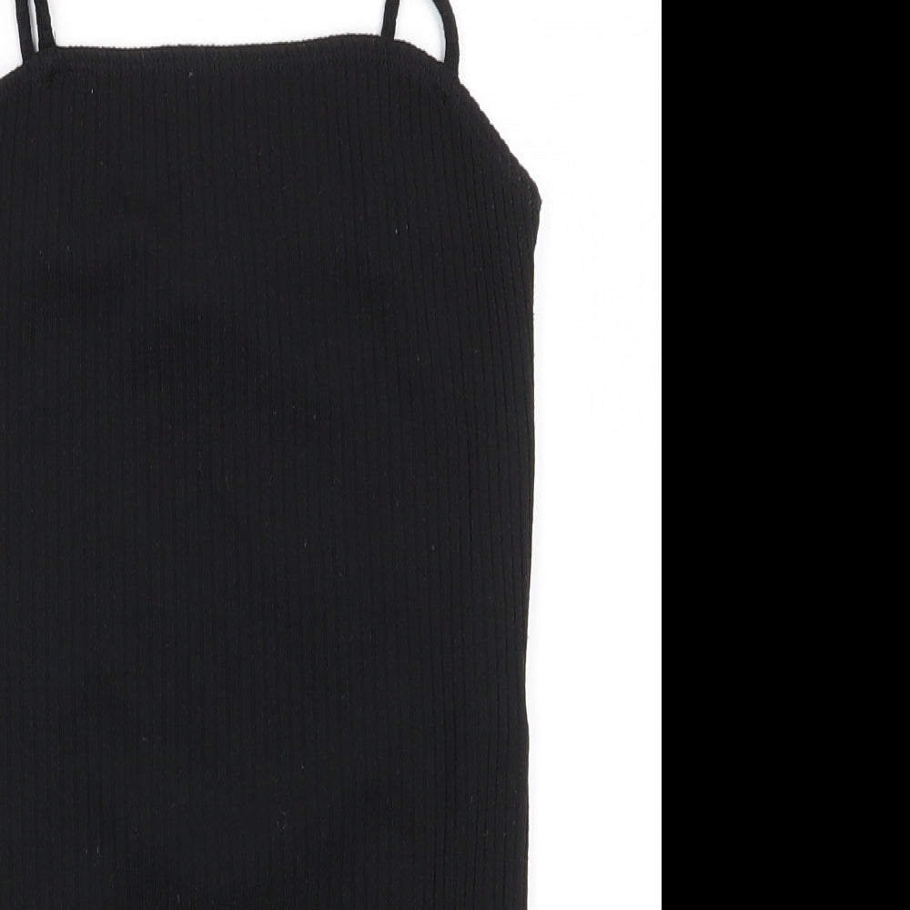 Topshop Womens Black  Viscose Bodysuit One-Piece Size 8  Snap - Subtle rib effect