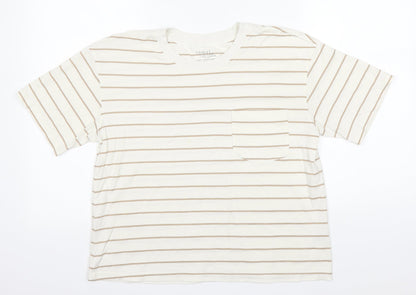 Time AND Tru Womens White Striped Cotton Basic T-Shirt Size 8 Round Neck