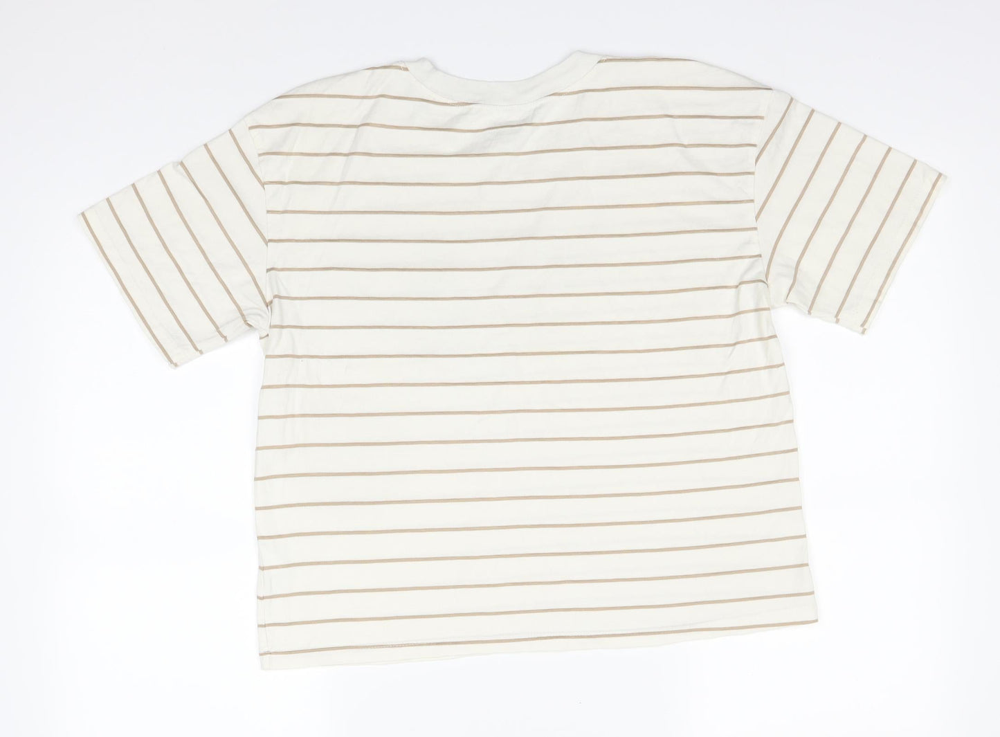 Time AND Tru Womens White Striped Cotton Basic T-Shirt Size 8 Round Neck