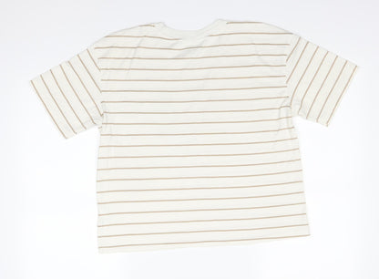 Time AND Tru Womens White Striped Cotton Basic T-Shirt Size 8 Round Neck