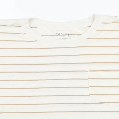 Time AND Tru Womens White Striped Cotton Basic T-Shirt Size 8 Round Neck