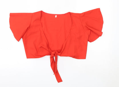 Womens UK Size M Preworn Orange Cropped Blouse