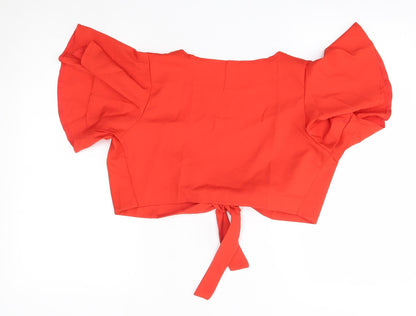 Womens UK Size M Preworn Orange Cropped Blouse