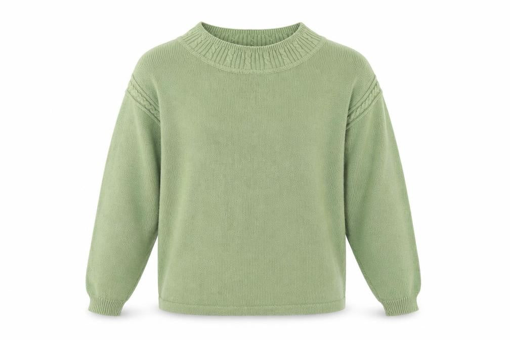 Front view of Country Casuals men’s green round neck cotton jumper, size S