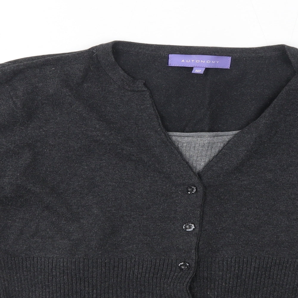Autonomy Womens Grey Round Neck  Cotton Cardigan Jumper Size 12
