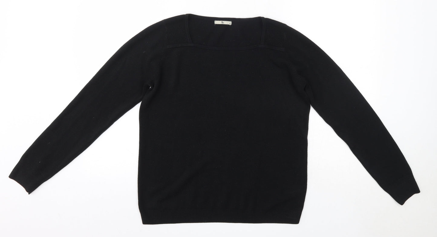 TU Womens Black Square Neck  Acrylic Pullover Jumper Size 14