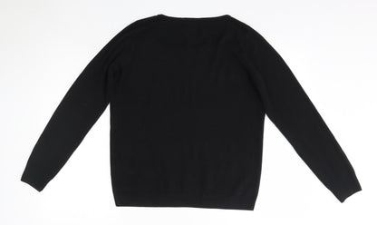 TU Womens Black Square Neck  Acrylic Pullover Jumper Size 14