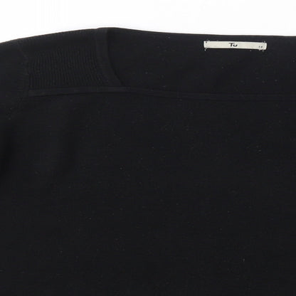 TU Womens Black Square Neck  Acrylic Pullover Jumper Size 14