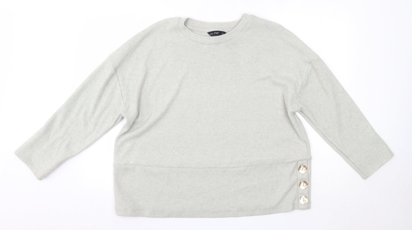 F&F Womens Grey Round Neck  Polyester Pullover Jumper Size 14