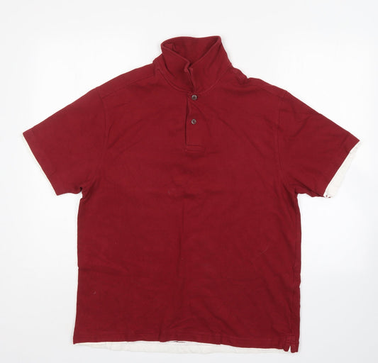 M&S Mens Red  Cotton  Polo Size M Collared