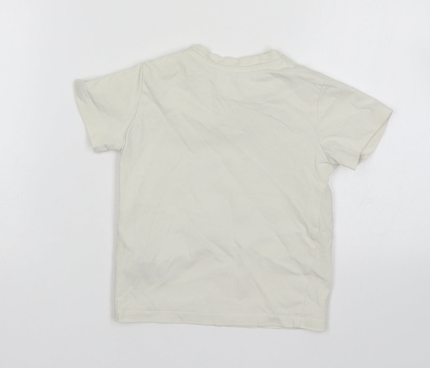 M&S Boys White  Cotton Basic T-Shirt Size 18-24 Months Round Neck