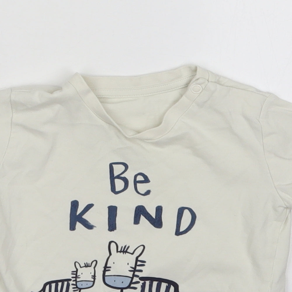 M&S Boys White  Cotton Basic T-Shirt Size 18-24 Months Round Neck