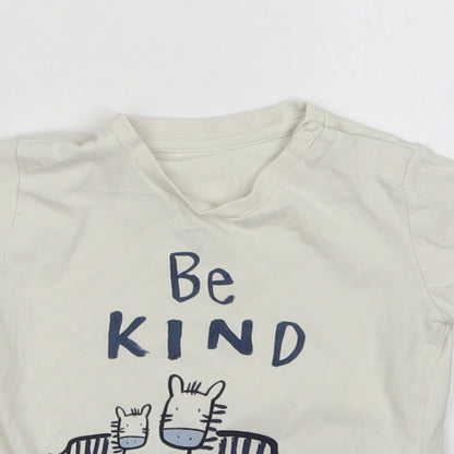 M&S Boys White  Cotton Basic T-Shirt Size 18-24 Months Round Neck
