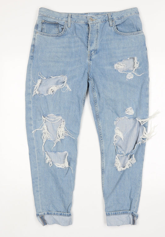 Topshop Womens Blue  Cotton Mom Jeans Size 32 in L27 in Regular