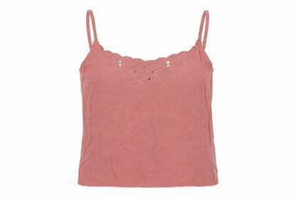 Front view of H&M women’s pink viscose cropped tank, size UK 6, v-neck