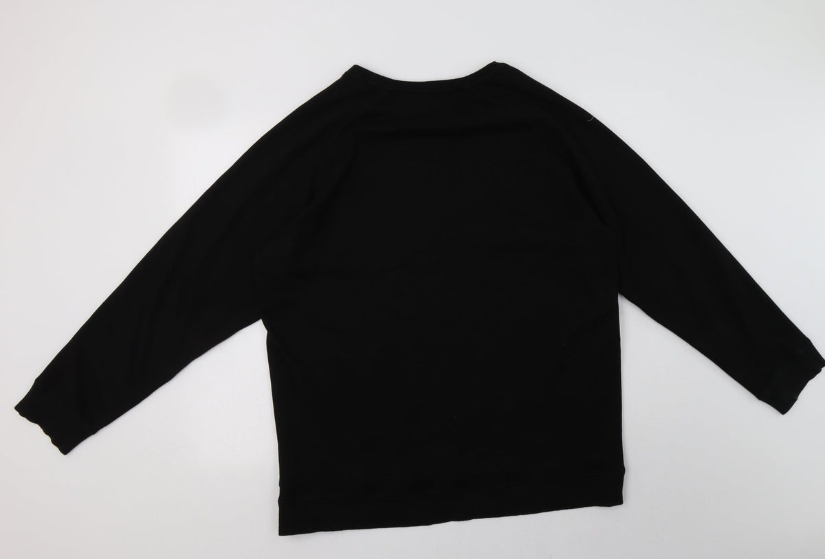 Back view of Bridgeport women’s black polyester pullover sweatshirt, size XL