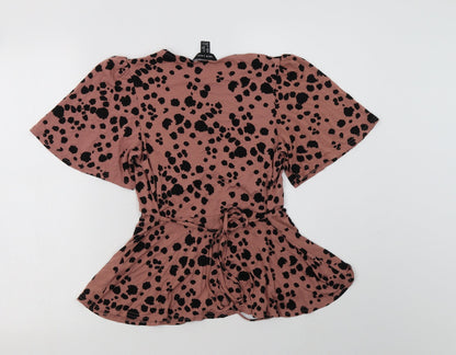 New Look Womens Pink Animal Print Viscose Basic Blouse Size 6 Crew Neck