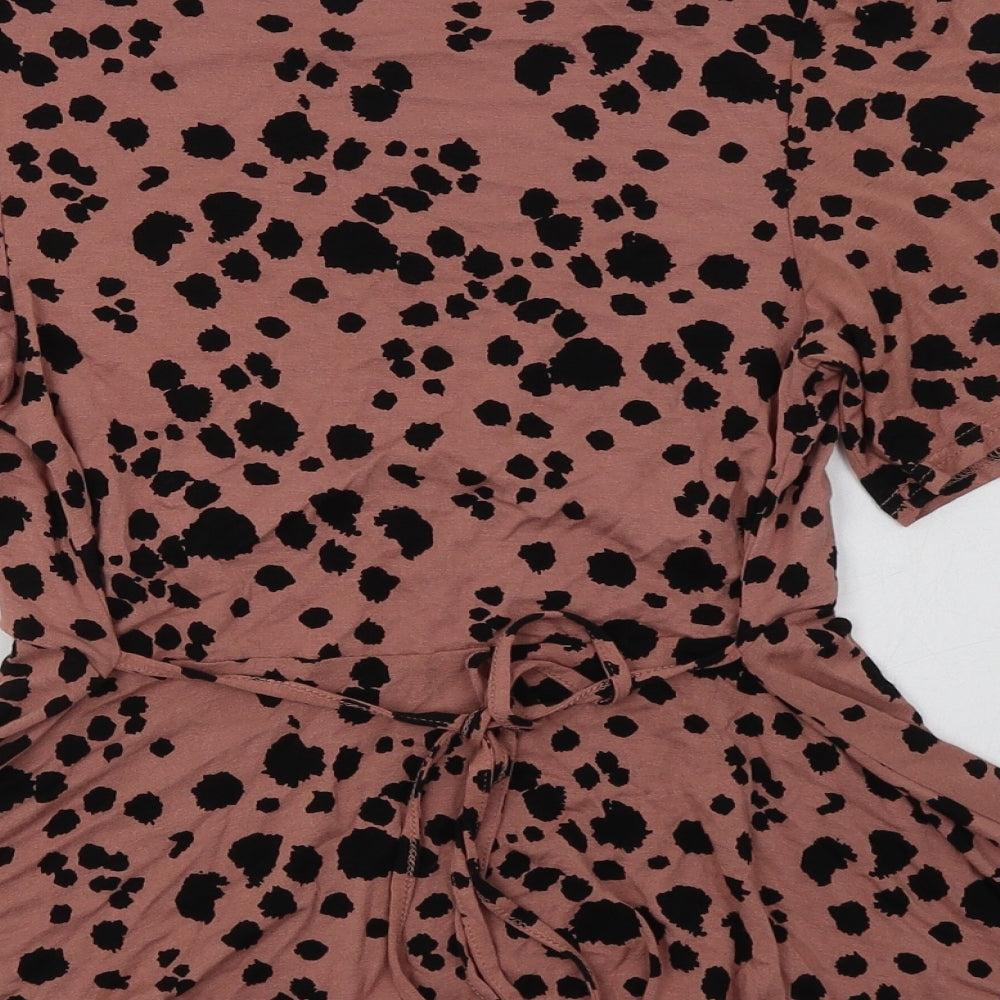 New Look Womens Pink Animal Print Viscose Basic Blouse Size 6 Crew Neck