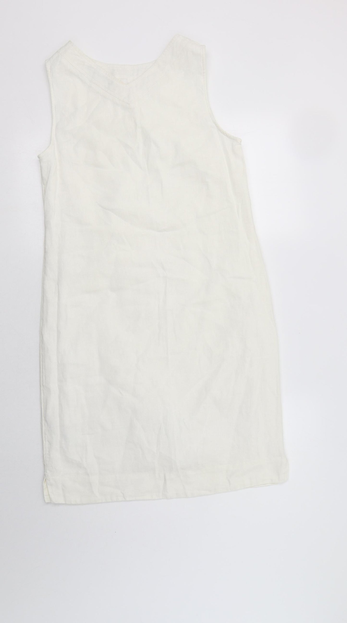 M&S Womens Ivory  Linen A-Line  Size 8  V-Neck