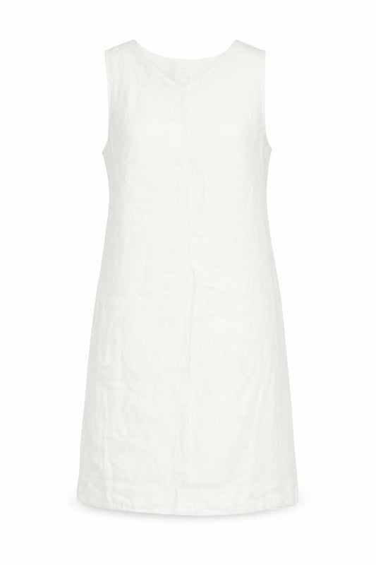Front view of Marks & Spencer women’s ivory linen a-line, size UK 8, v-neck