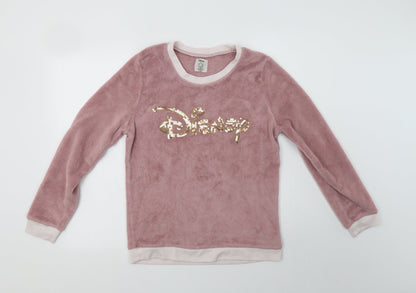 Additional front view of Primark women’s pink polyester top pyjama top, size UK 10, - sequin detail