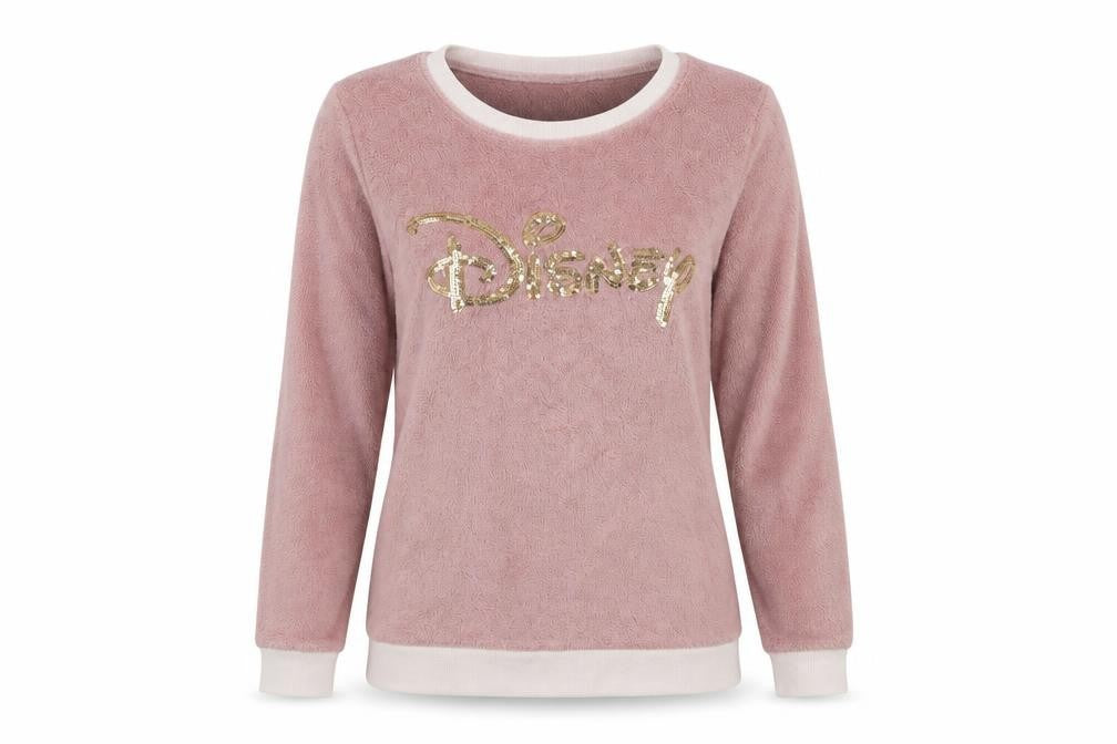 Front view of Primark women’s pink polyester top pyjama top, size UK 10, - sequin detail