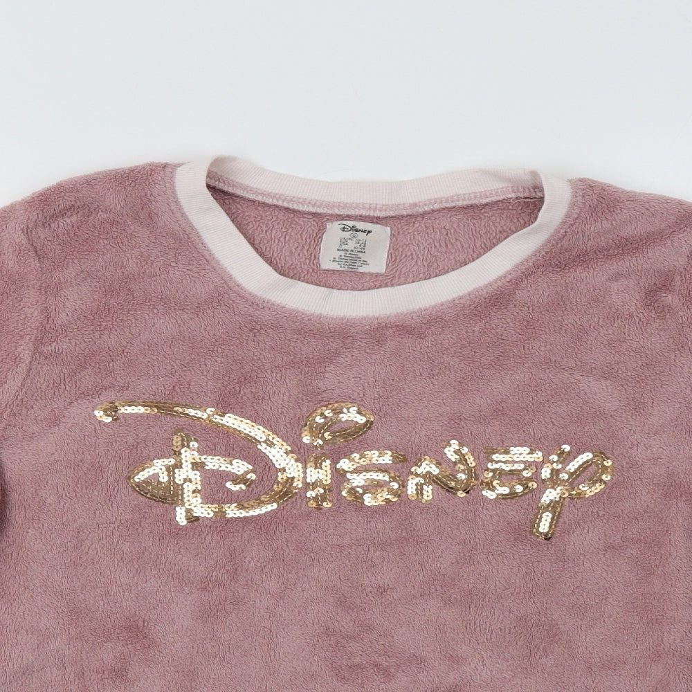 Close-up detail of Primark women’s pink polyester top pyjama top, size UK 10, - sequin detail