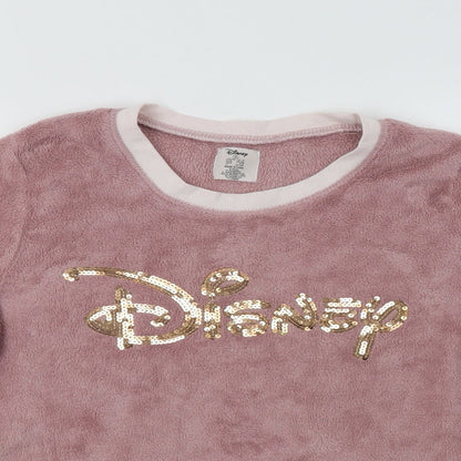 Close-up detail of Primark women’s pink polyester top pyjama top, size UK 10, - sequin detail