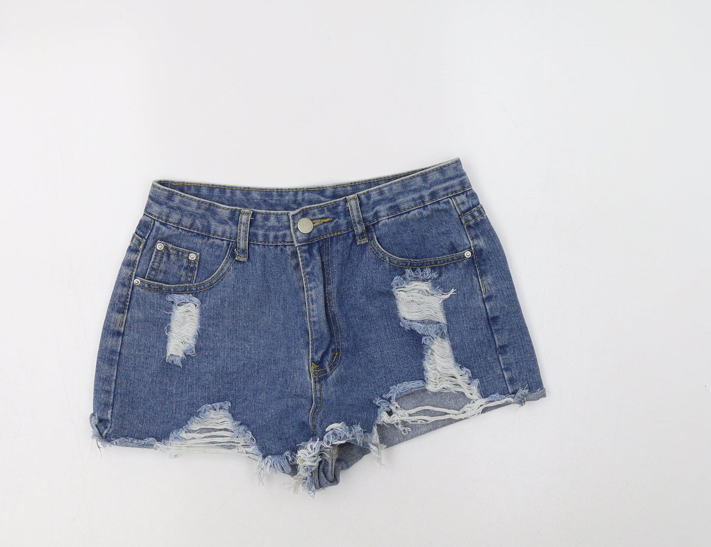 SheIn Womens Blue  Cotton Hot Pants Shorts Size S L3 in Regular Button