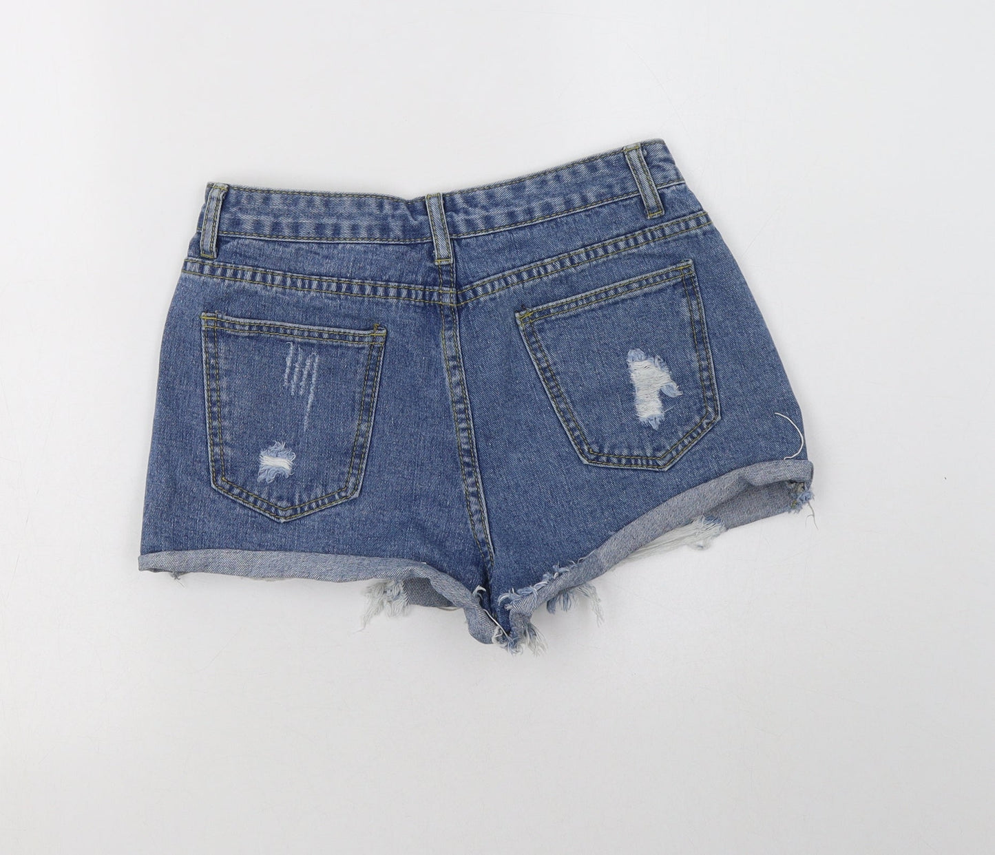 SheIn Womens Blue  Cotton Hot Pants Shorts Size S L3 in Regular Button
