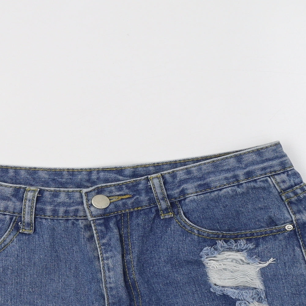 SheIn Womens Blue  Cotton Hot Pants Shorts Size S L3 in Regular Button