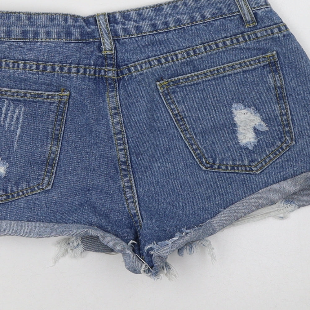 SheIn Womens Blue  Cotton Hot Pants Shorts Size S L3 in Regular Button