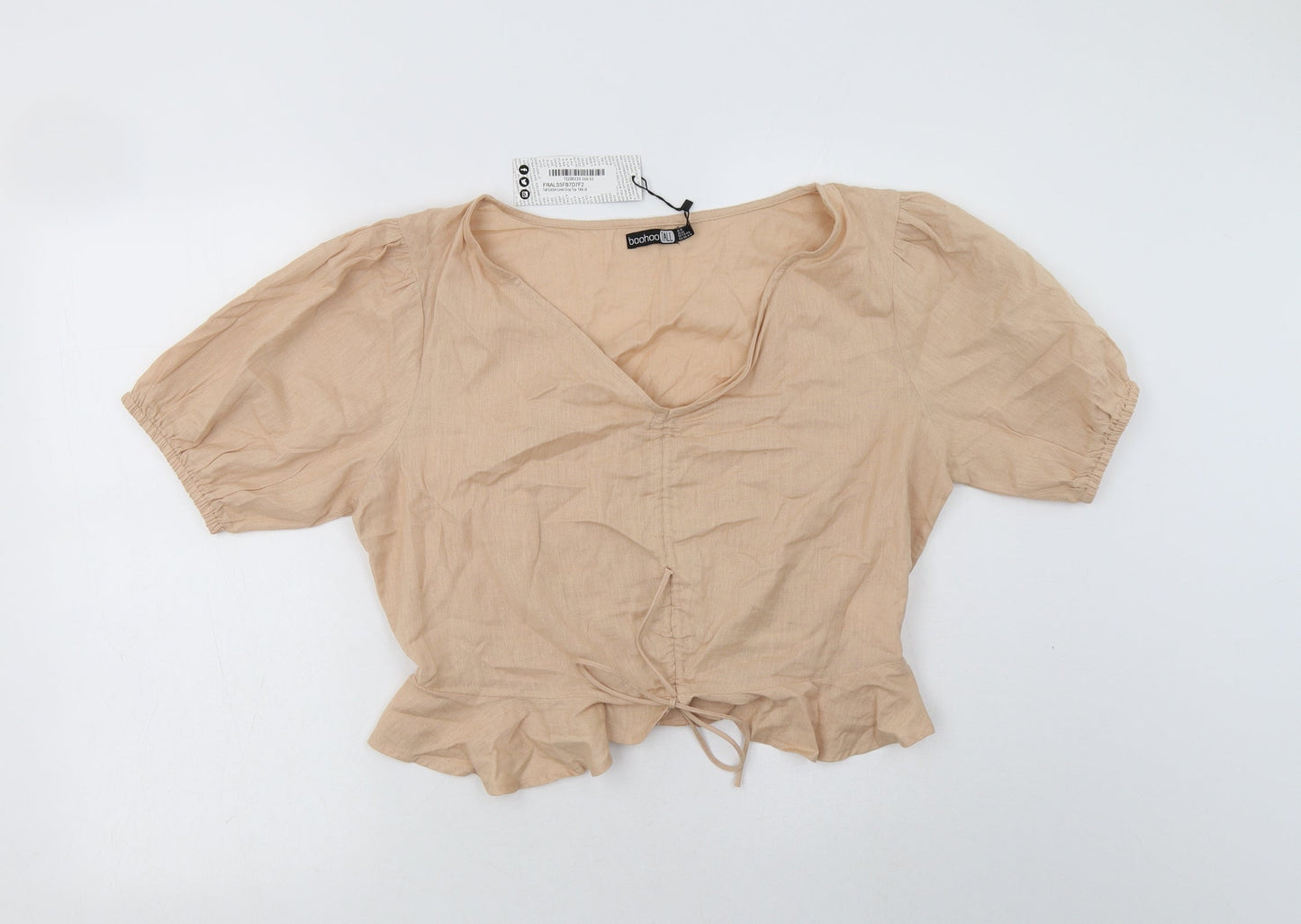 Boohoo Womens Beige  Cotton Basic Blouse Size 18 V-Neck