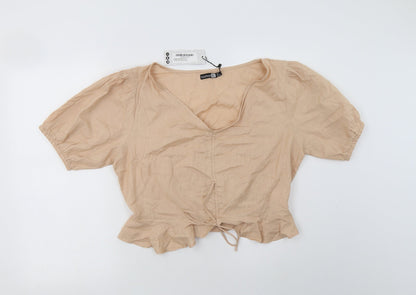 Boohoo Womens Beige  Cotton Basic Blouse Size 18 V-Neck